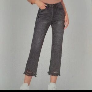 NWT SIMPLE SOCIETY Distressed Black Super High Rise Straight Jean